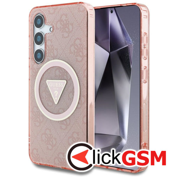Guess - IML Metal Glitter 4G Circle Triangle MagSafe (GUHMS25SHG4PRTGP) - Samsung Galaxy S25 - Pink