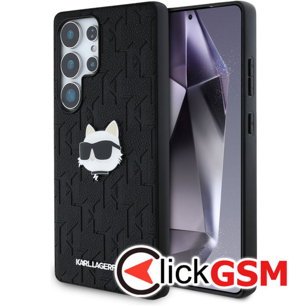 Karl Lagerfeld - Hardcase Monogram Leather (KLHCS25LPGKLCHPK) - Samsung Galaxy S25 Ultra - Choupette Head Pin