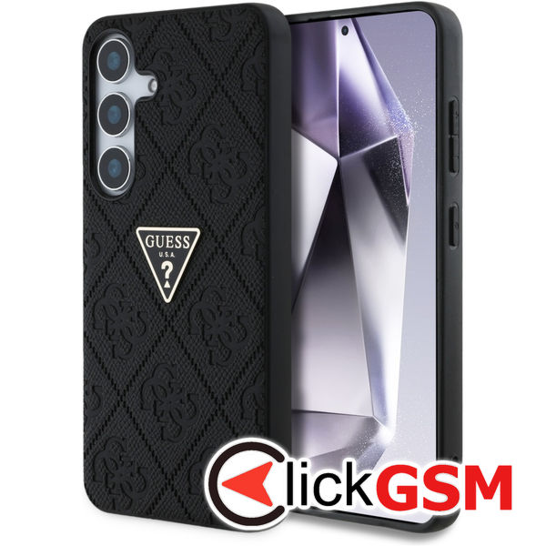 Guess - Leather Grained Hot Stamp 4G Triangle Metal (GUHCS25SPGP4STRK) - Samsung Galaxy S25 - Black