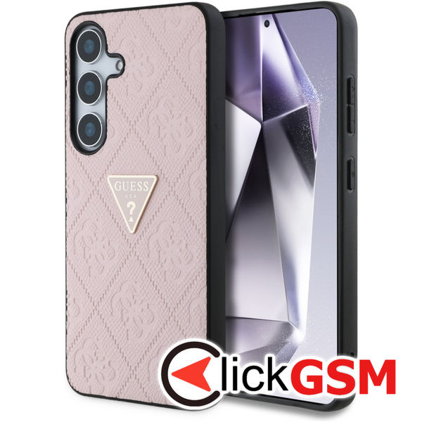Guess - Leather Grained Hot Stamp 4G Triangle Metal (GUHCS25SPGP4STRP) - Samsung Galaxy S25 - Pink