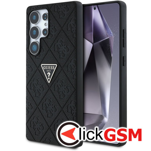 Guess - Leather Grained Hot Stamp 4G Triangle Metal (GUHCS25LPGP4STRK) - Samsung Galaxy S25 Ultra - Black
