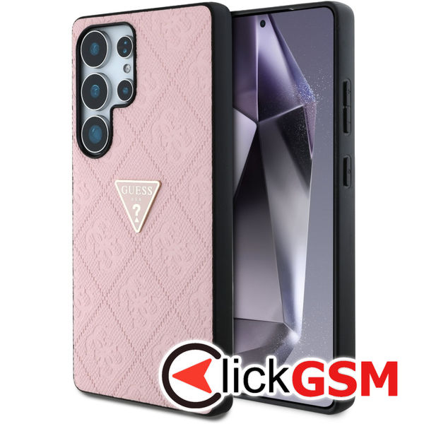 Guess - Leather Grained Hot Stamp 4G Triangle Metal (GUHCS25LPGP4STRP) - Samsung Galaxy S25 Ultra - Pink