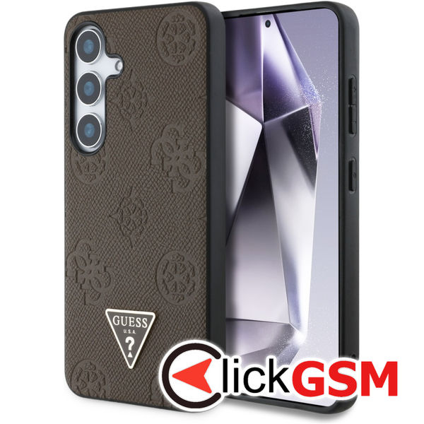 Guess - Peony Grained Hot Stamp Triangle Logo MagSafe (GUHMS25SPGBTMW) - Samsung Galaxy S25 - Brown