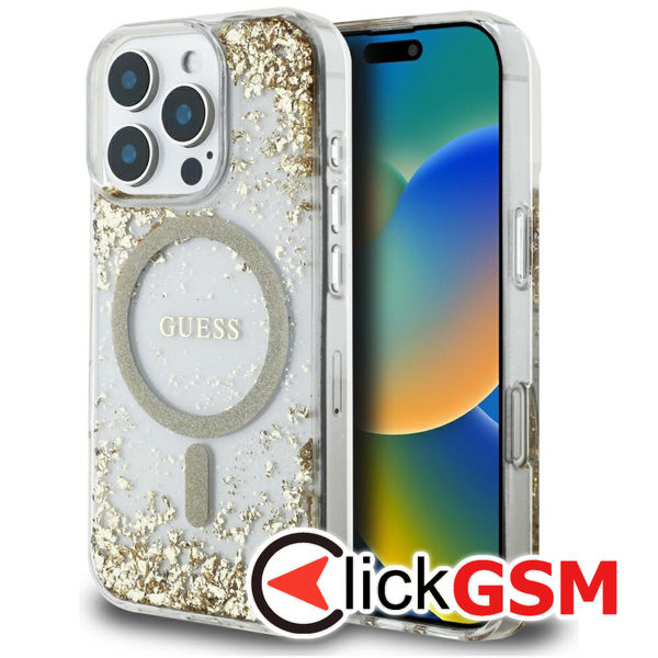 Guess - Hardcase Resin Bottom Glitter MagSafe (GUHMP16XRGRGED) - iPhone 16 Pro Max - Gold