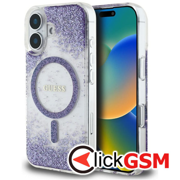 Guess - Hardcase Resin Bottom Glitter MagSafe (GUHMP16SRGRGEU) - iPhone 16 - Purple