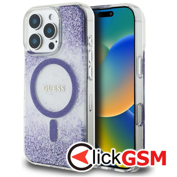 Guess - Hardcase Resin Bottom Glitter MagSafe (GUHMP16XRGRGEU) - iPhone 16 Pro Max - Purple
