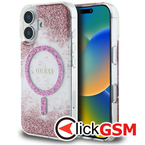 Guess - Hardcase Resin Bottom Glitter MagSafe (GUHMP16SRGRGEP) - iPhone 16 - Pink