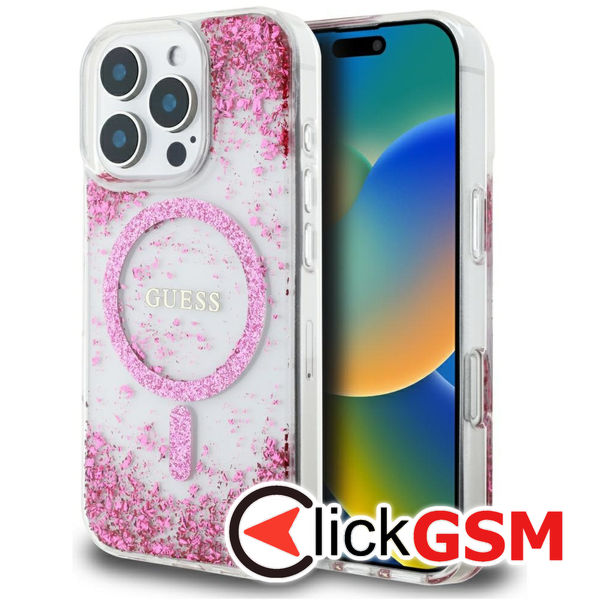 Guess - Hardcase Resin Bottom Glitter MagSafe (GUHMP16XRGRGEP) - iPhone 16 Pro Max - Pink