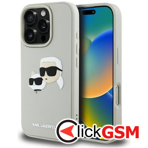 Karl Lagerfeld - 3D Design (KLHCP16XRBCKCHLE) - iPhone 16 Pro Max - Beige Rubber Karl&Choupette