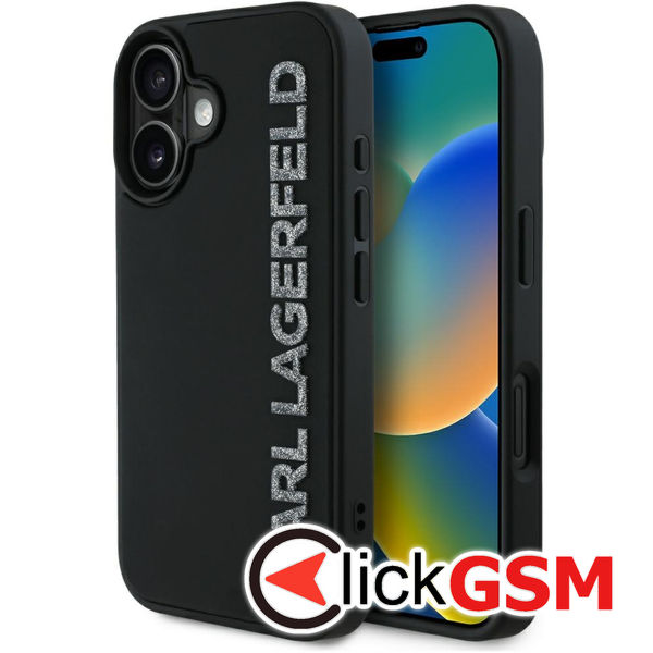 Karl Lagerfeld - 3D Design (KLHCP16SRBKGVCK) - iPhone 16 - Rubber Elongated Glitter Logo