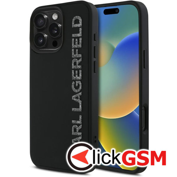 Karl Lagerfeld - 3D Design (KLHCP16XRBKGVCK) - iPhone 16 Pro Max - Rubber Elongated Glitter Logo