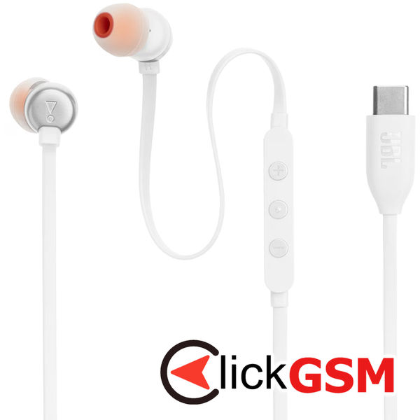 JBL - Wired Earphones 310C - Type-C, Hi-Res Audio, Pure Bass Sound, 3 Buttons Remote with Microphone - White