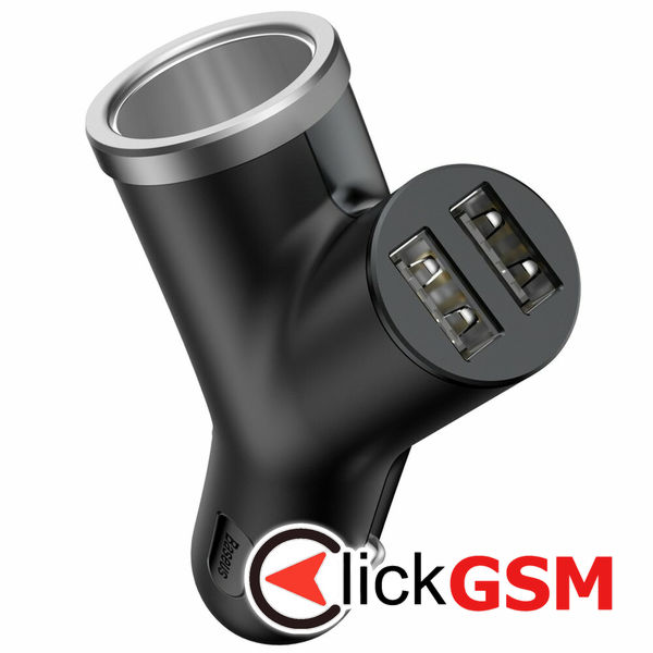 Baseus - Car Charger (CCALL-YX01) - Y-Type Dual USB, Cigarette Lighter Socket, 3.4A - Black