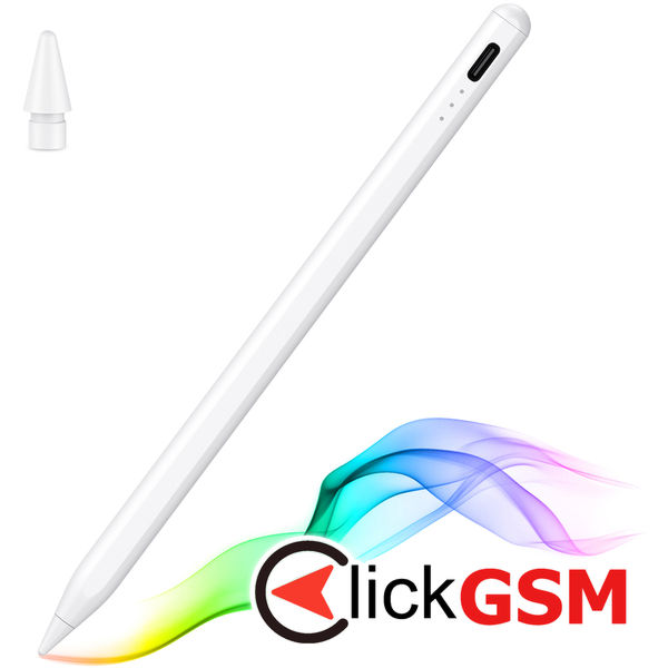 Techsuit -  Stylus Pen (JA04) - Active, Aluminum Alloy, for iPad, with Charging Cable - White