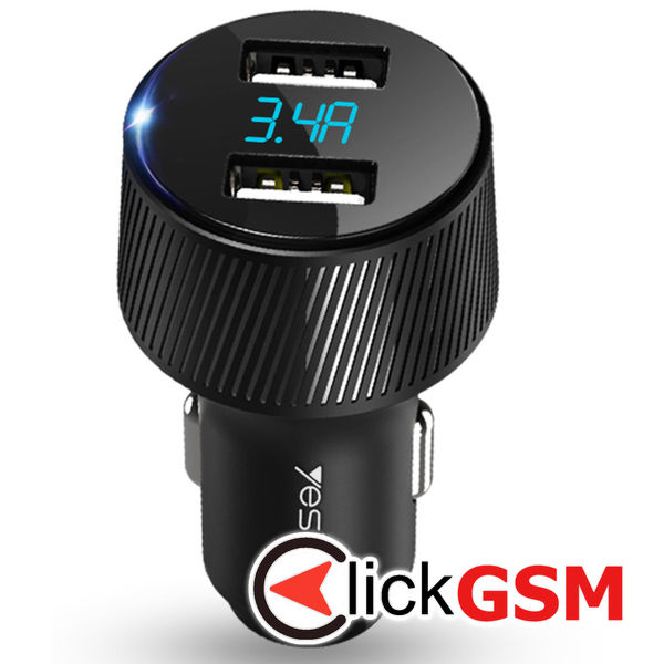 Yesido - Car Charger (Y31) - 2x USB, LED Display, QC 3.0, 18W, 3A - Black