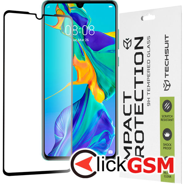 Techsuit - 111D Full Cover / Full Glue Glass - Huawei P30 - Black
