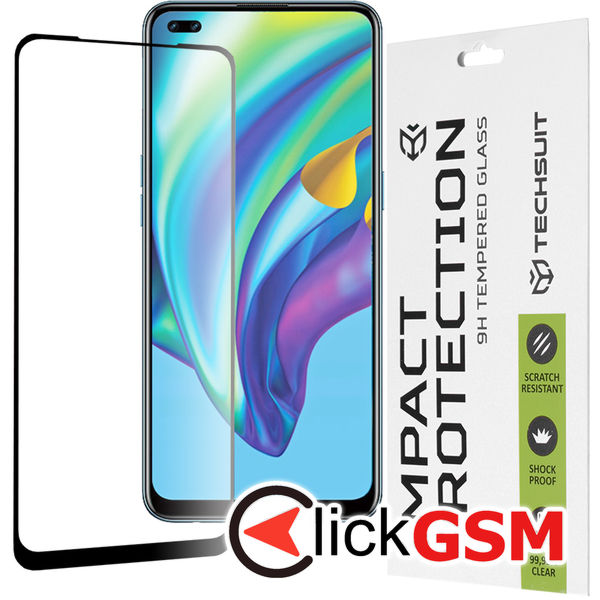 Techsuit - 111D Full Cover / Full Glue Glass - Oppo Reno4 Lite - Black