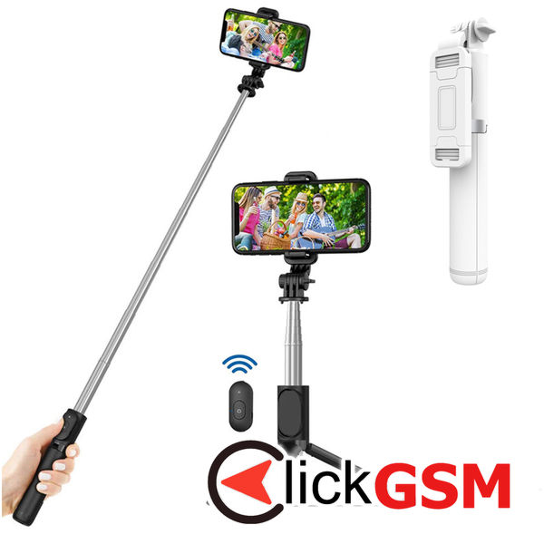 Techsuit - Selfie Stick (Q01) - with Bluetooth Remote Control and Stable Tripod Mount, 101cm - White