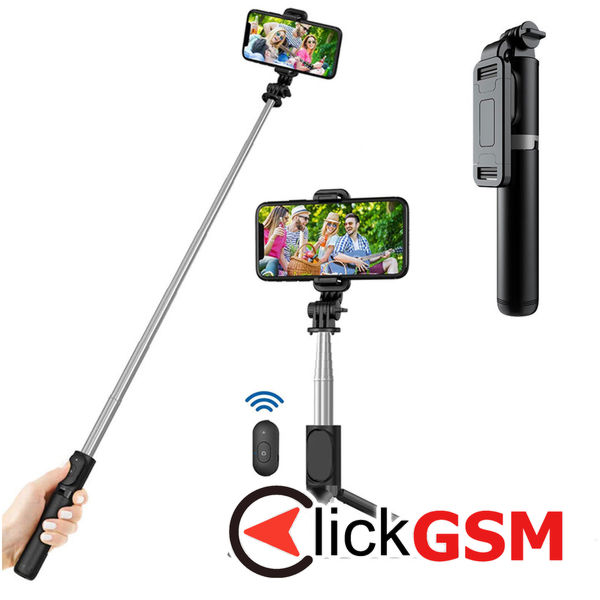 Techsuit - Selfie Stick (Q01) - with Bluetooth Remote Control and Stable Tripod Mount, 101cm - Black
