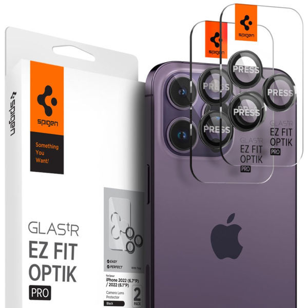 Spigen - Optik.tR EZ Fit Pro Camera Glass (2 pack) - iPhone 14 Pro / iPhone 14 Pro Max - Black