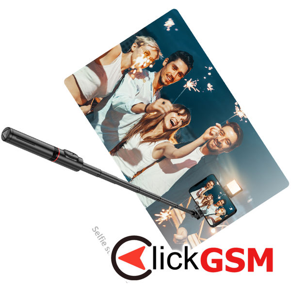 Techsuit - Selfie Stick (Q12S) - Stable Tripod Mount with Bluetooth Remote and LED Light, 75cm - Black