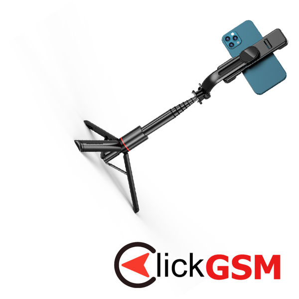 Techsuit - Selfie Stick (L12D) - Stable Tripod with Bluetooth Remote Control, 2x Detachable LED Light, 108cm - Black