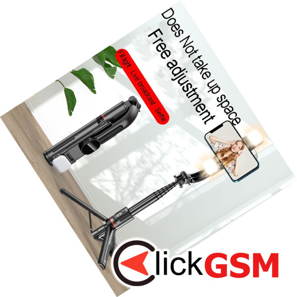 Techsuit - Selfie Stick (L12D) - Stable Tripod with Bluetooth Remote Control, 2x Detachable LED Light, 108cm - Black