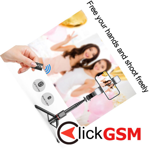 Techsuit - Selfie Stick (L12D) - Stable Tripod with Bluetooth Remote Control, 2x Detachable LED Light, 108cm - Black