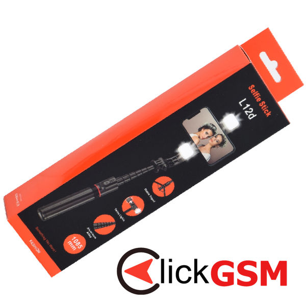 Techsuit - Selfie Stick (L12D) - Stable Tripod with Bluetooth Remote Control, 2x Detachable LED Light, 108cm - Black