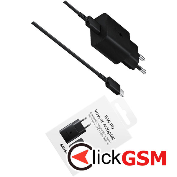 Samsung - Original Wall Charger (EP-T1510XBEGEU) - Type-C Fast Charging 15W with Cable Type-C - Black (Blister Packing)