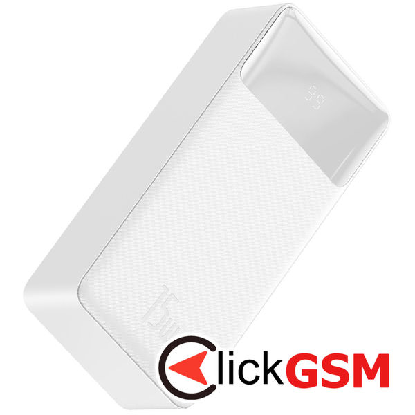 Baseus - Power Bank Bipow (PPBD050202) - Digital Display 2xUSB, USB-C, Micro-USB 30000mAh 15W + Cable Micro-USB 0.25m - White