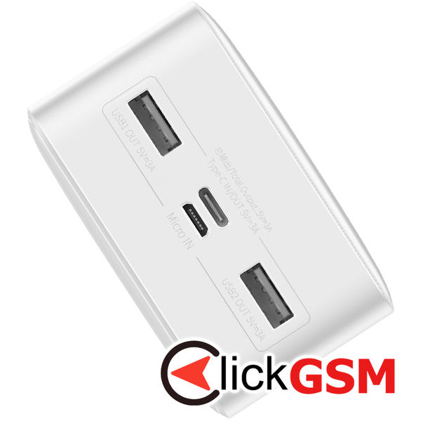 Baseus - Power Bank Bipow (PPBD050202) - Digital Display 2xUSB, USB-C, Micro-USB 30000mAh 15W + Cable Micro-USB 0.25m - White