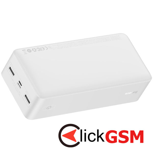 Baseus - Power Bank Bipow (PPBD050202) - Digital Display 2xUSB, USB-C, Micro-USB 30000mAh 15W + Cable Micro-USB 0.25m - White