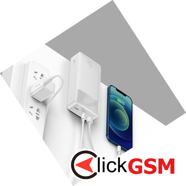 Baseus - Power Bank Bipow (PPBD050202) - Digital Display 2xUSB, USB-C, Micro-USB 30000mAh 15W + Cable Micro-USB 0.25m - White