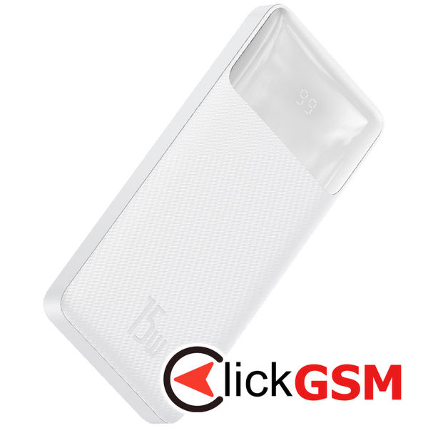 Baseus - Power Bank Bipow (PPBD050002) - Digital Display 2xUSB QC3.0, USB-C 10000mAh 15W + Cable Micro-USB 0.25m - White