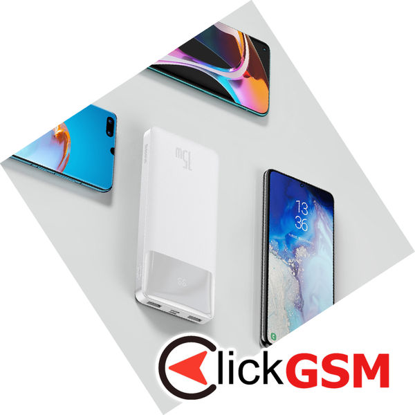 Baseus - Power Bank Bipow (PPBD050002) - Digital Display 2xUSB QC3.0, USB-C 10000mAh 15W + Cable Micro-USB 0.25m - White