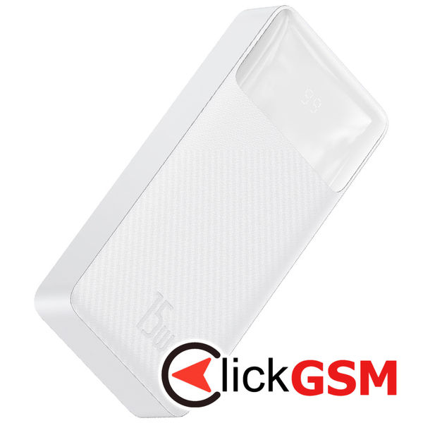 Baseus - Power Bank Bipow (PPBD050102) - Digital Display 2xUSB QC3.0, USB-C 20000mAh 15W + Cable Micro-USB 0.25m - White