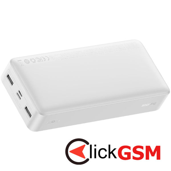 Baseus - Power Bank Bipow (PPBD050102) - Digital Display 2xUSB QC3.0, USB-C 20000mAh 15W + Cable Micro-USB 0.25m - White