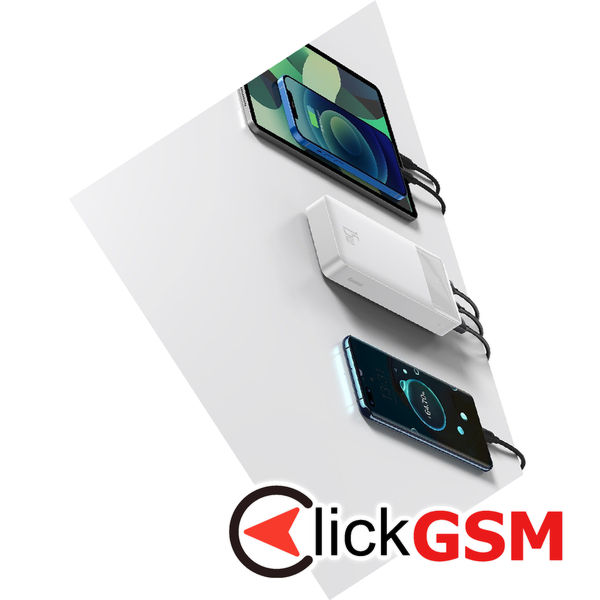 Baseus - Power Bank Bipow (PPBD050102) - Digital Display 2xUSB QC3.0, USB-C 20000mAh 15W + Cable Micro-USB 0.25m - White