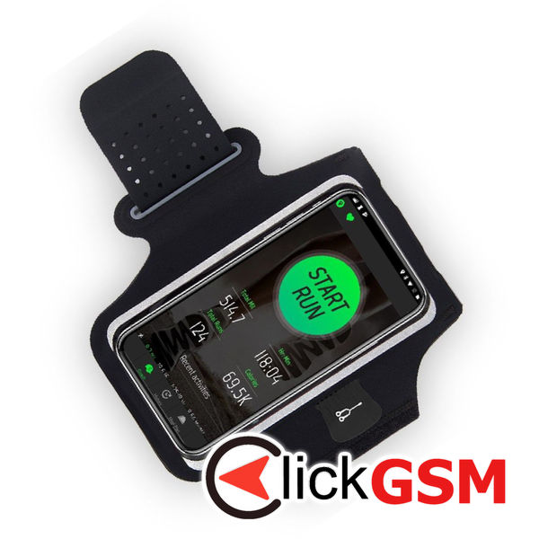 Techsuit - Sports Armband (TH10) - with Headphones Cable Clips, for Phones, max 7 - Black / Gray