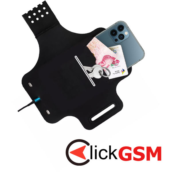 Techsuit - Sports Armband (TH10) - with Headphones Cable Clips, for Phones, max 7 - Black / Gray