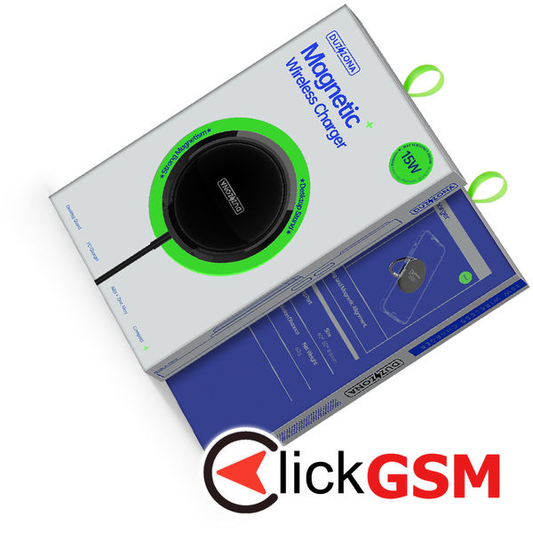 Duzzona - Wireless Charger (W1) - with Magnetic Attach on iPhone and Desk Stand, 15W - Black