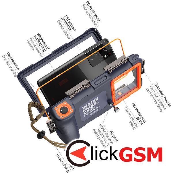 ShellBox - Diving Waterproof Professional Case - for Phones with max. 6.8, IPX8, 15m Deep + 1h Underwater Time - Black