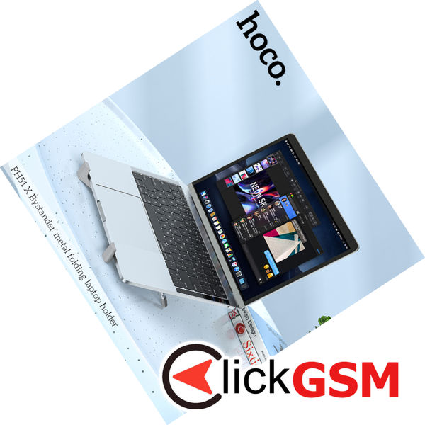 Hoco - Laptop Holder X Bystander (PH51) - Foldable, Adjustable, Aluminium Alloy, Silica Gel, max. 15.6 - Metal Gray