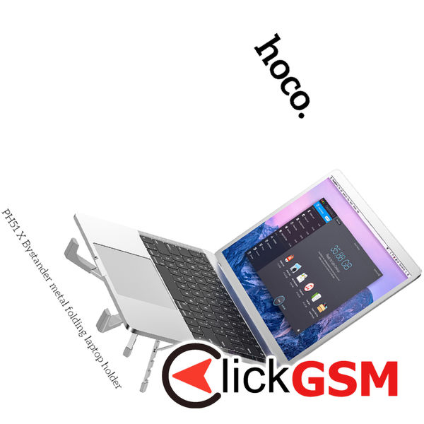 Hoco - Laptop Holder X Bystander (PH51) - Foldable, Adjustable, Aluminium Alloy, Silica Gel, max. 15.6 - Silver