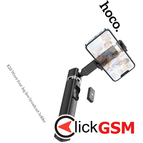 Hoco - Selfie Stick Wave (K18) - Stable, BT 4.0, with Wireless Bluetooth Remote Controller and 4 Legs, 97cm - Black
