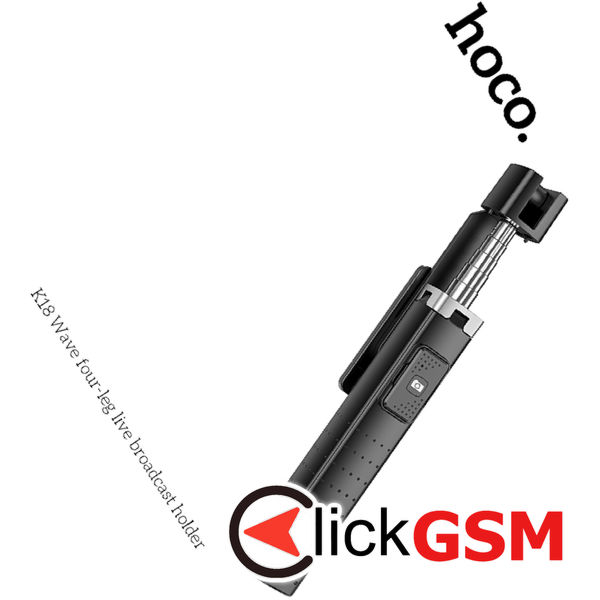 Hoco - Selfie Stick Wave (K18) - Stable, BT 4.0, with Wireless Bluetooth Remote Controller and 4 Legs, 97cm - Black