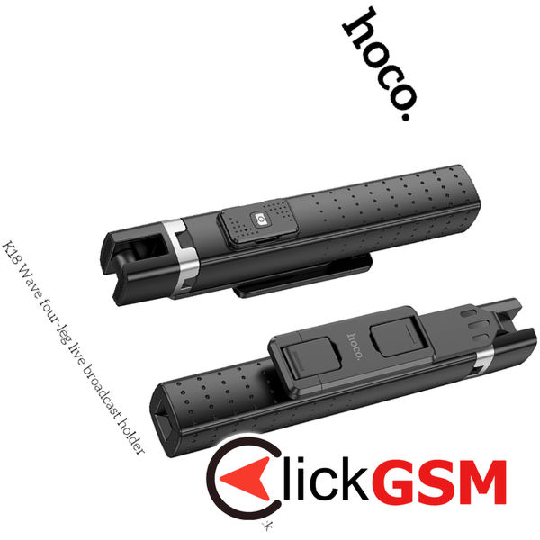 Hoco - Selfie Stick Wave (K18) - Stable, BT 4.0, with Wireless Bluetooth Remote Controller and 4 Legs, 97cm - Black