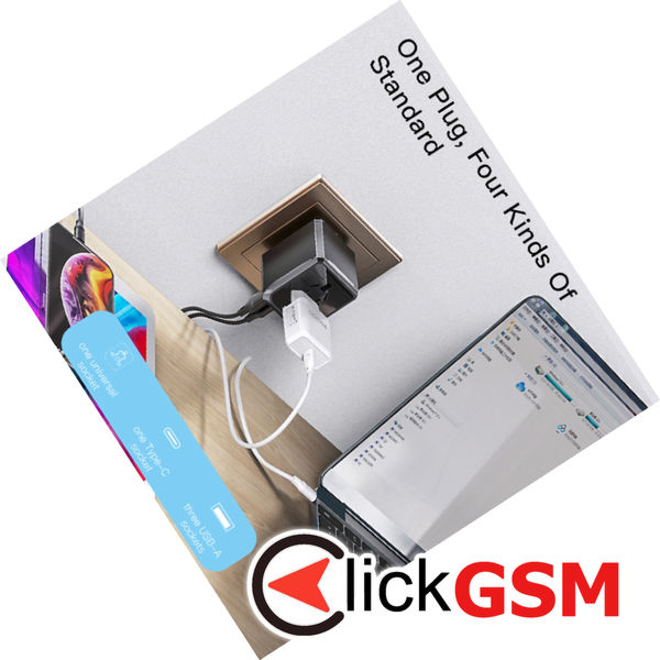 Yesido - Wall Charger (MC10) - 3x USB, Type-C, for Travel, EU, UK, US, AUS, 3.6A - Black