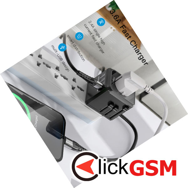 Yesido - Wall Charger (MC10) - 3x USB, Type-C, for Travel, EU, UK, US, AUS, 3.6A - Black